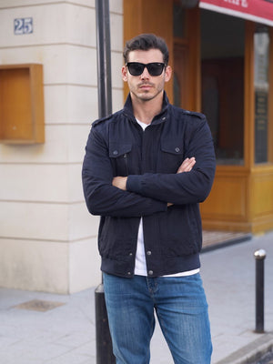 TACVASEN Navy Men's Fleece Lined Cotton Casual Cargo Bomber Jacket
