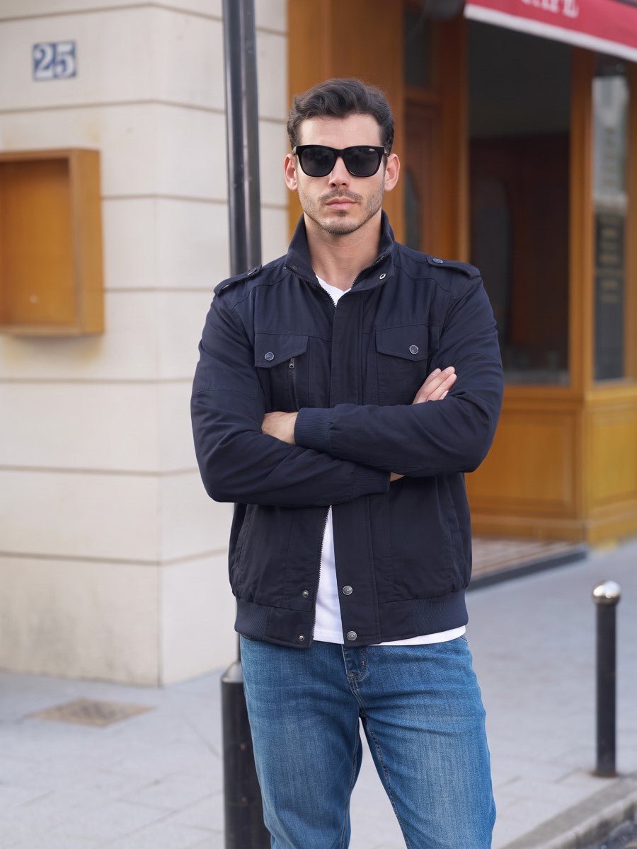 TACVASEN Navy Men's Fleece Lined Cotton Casual Cargo Bomber Jacket