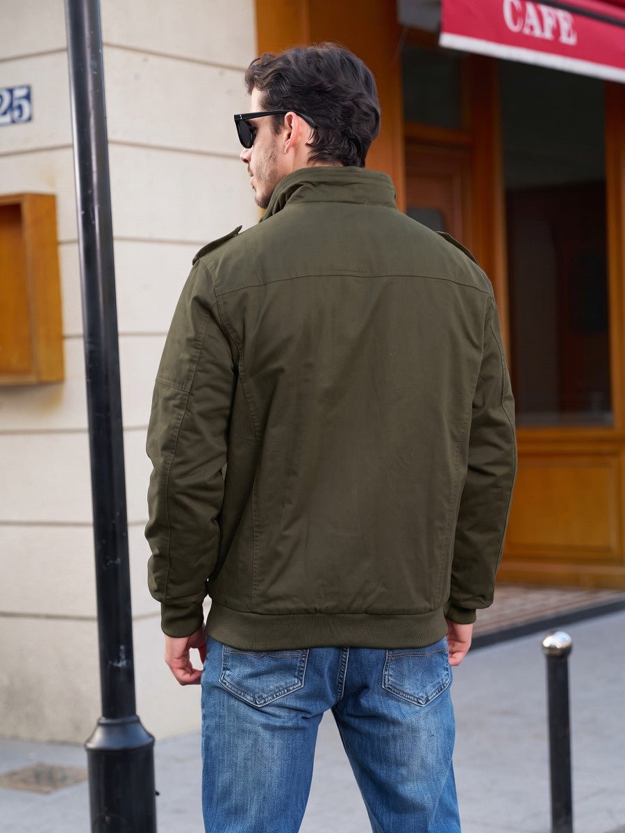 TACVASEN Army Green Men's Fleece Lined Cotton Casual Cargo Bomber Jacket