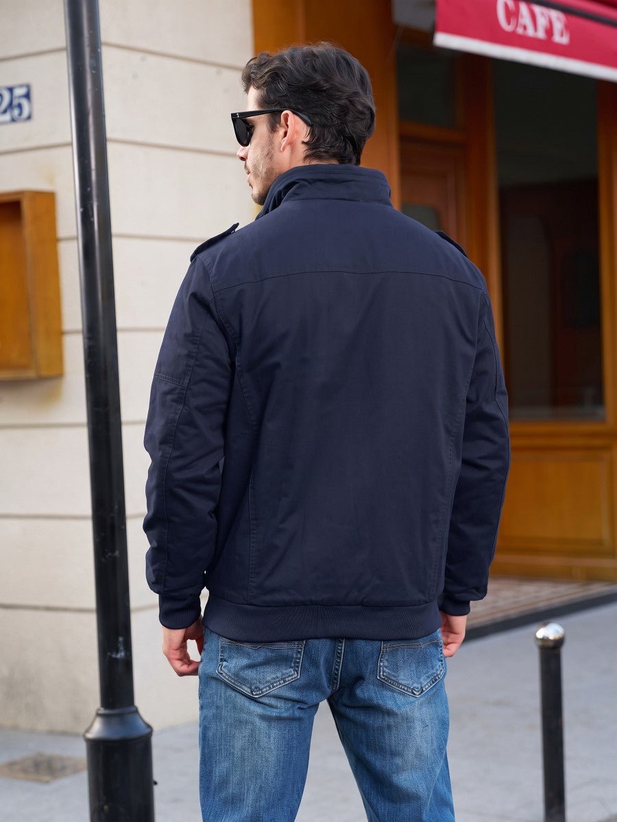 TACVASEN Navy Men's Fleece Lined Cotton Casual Cargo Bomber Jacket