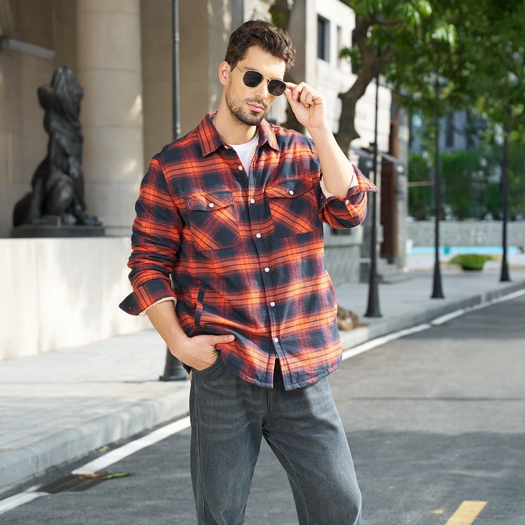 Men's Fleece - Lined Multi Pockets Flannel Shirt Jacket