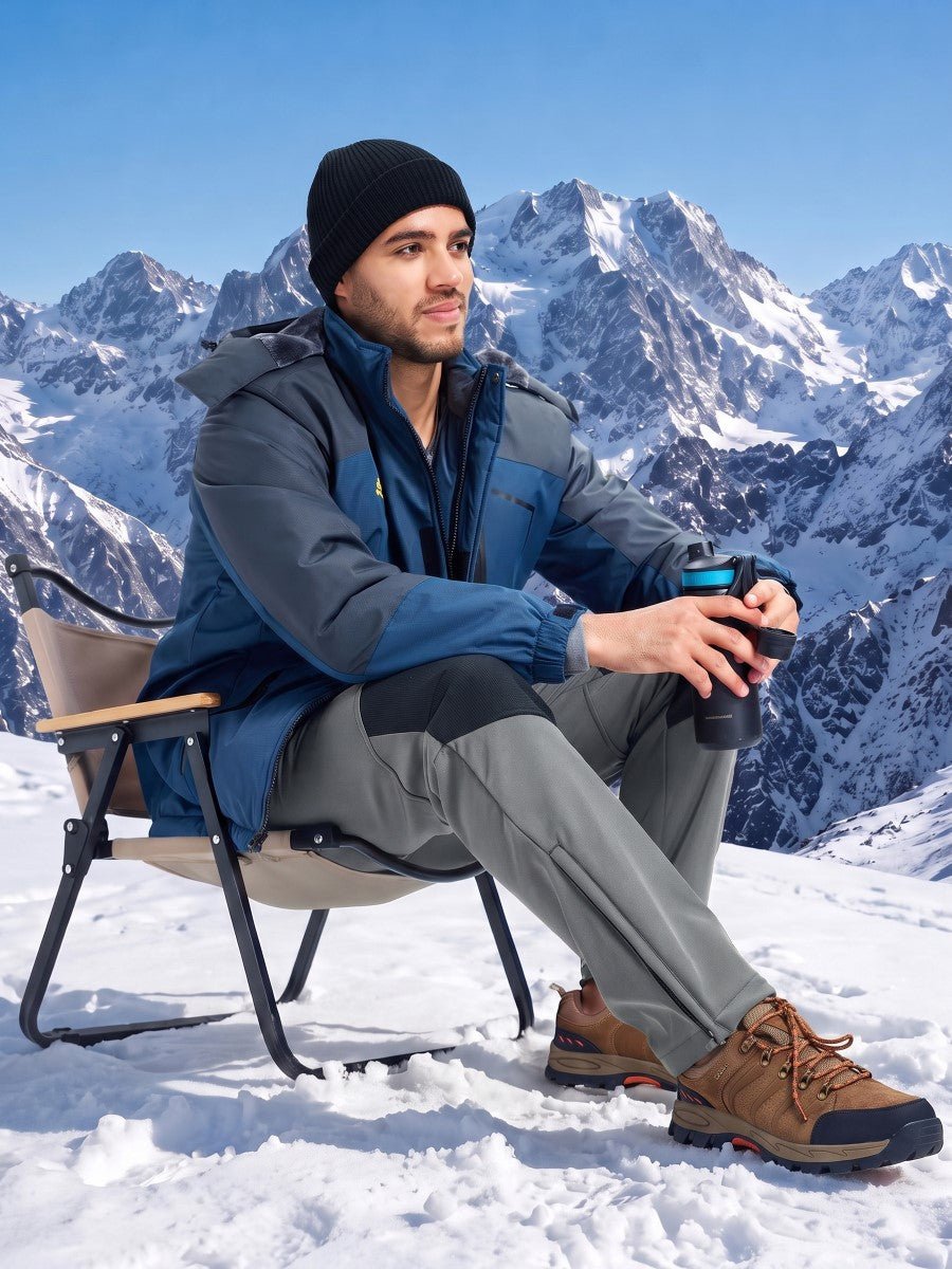 TACVASEN Light Grey Men's Fleece Lined Snow Ski Waterproof Pants