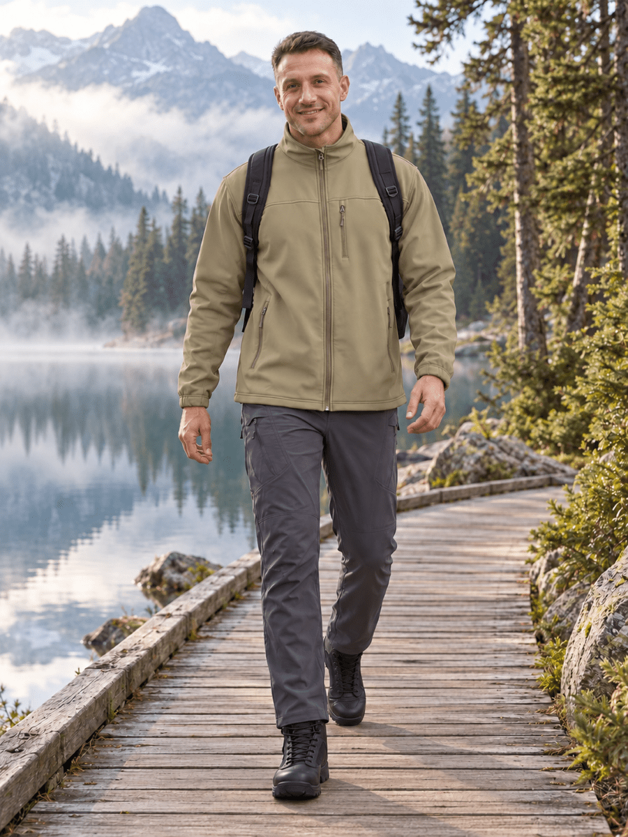 TACVASEN Khaki Men's Fleece Lined Softshell Waterproof Outdoor Jackets