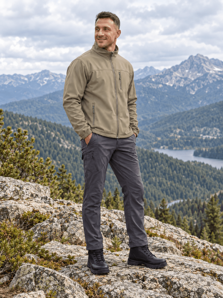 TACVASEN Khaki Men's Fleece Lined Softshell Waterproof Outdoor Jackets