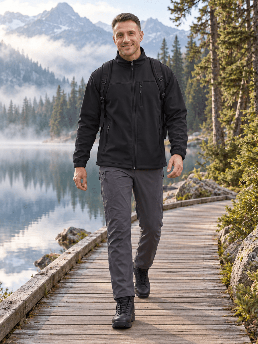 TACVASEN Black Men's Fleece Lined Softshell Waterproof Outdoor Jackets