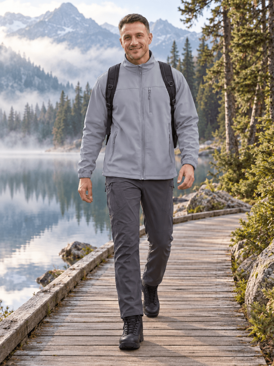 TACVASEN Light Grey Men's Fleece Lined Softshell Waterproof Outdoor Jackets