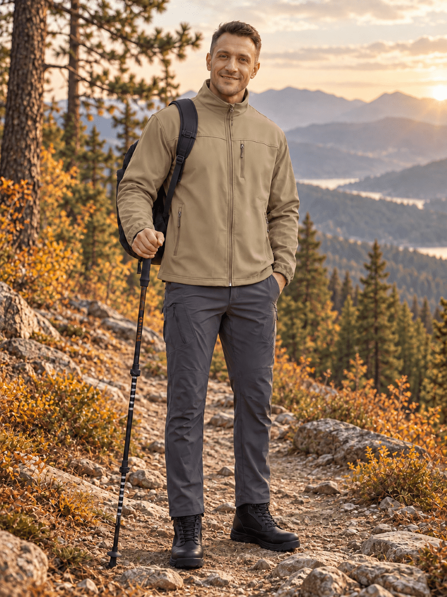 TACVASEN Khaki Men's Fleece Lined Softshell Waterproof Outdoor Jackets