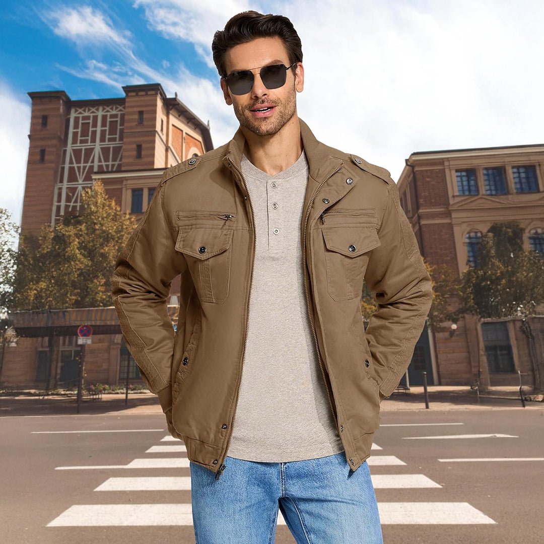 TACVASEN Black Men's Fleece Lined Tactical Bomber Jacket