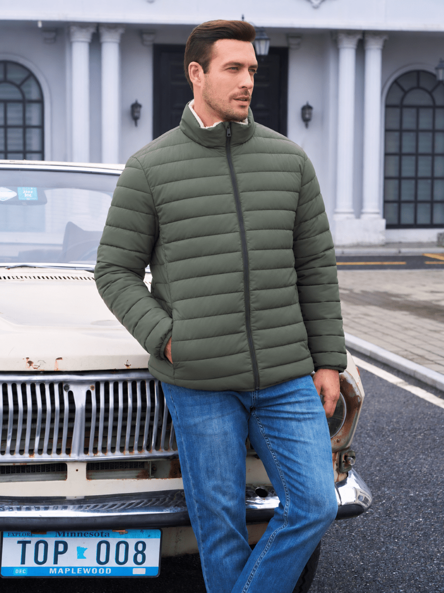 TACVASEN Army Green Men's Fleece Lined Water Resistant Puffy Coat