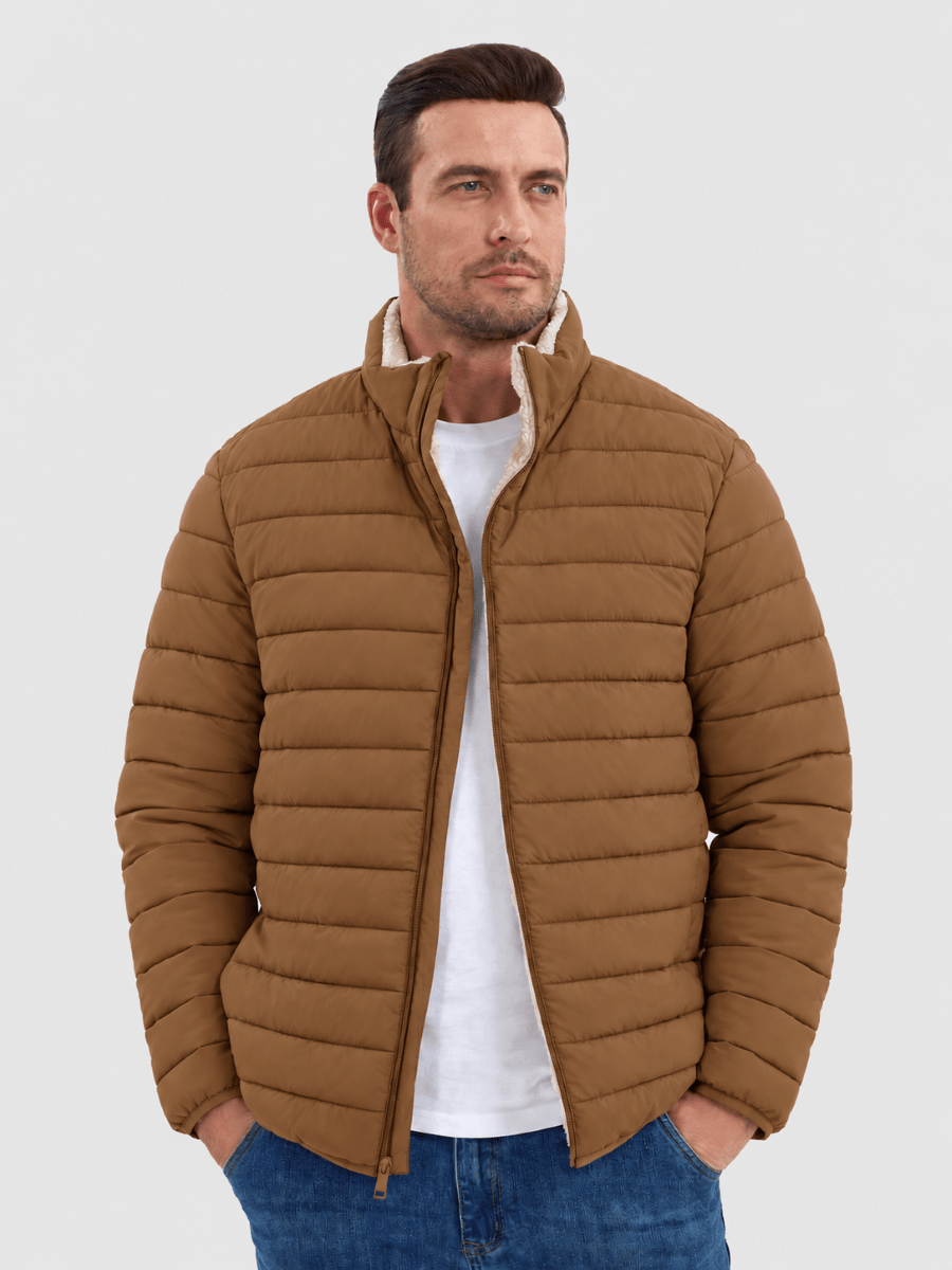 TACVASEN Light Brown Men's Fleece Lined Water Resistant Puffy Coat