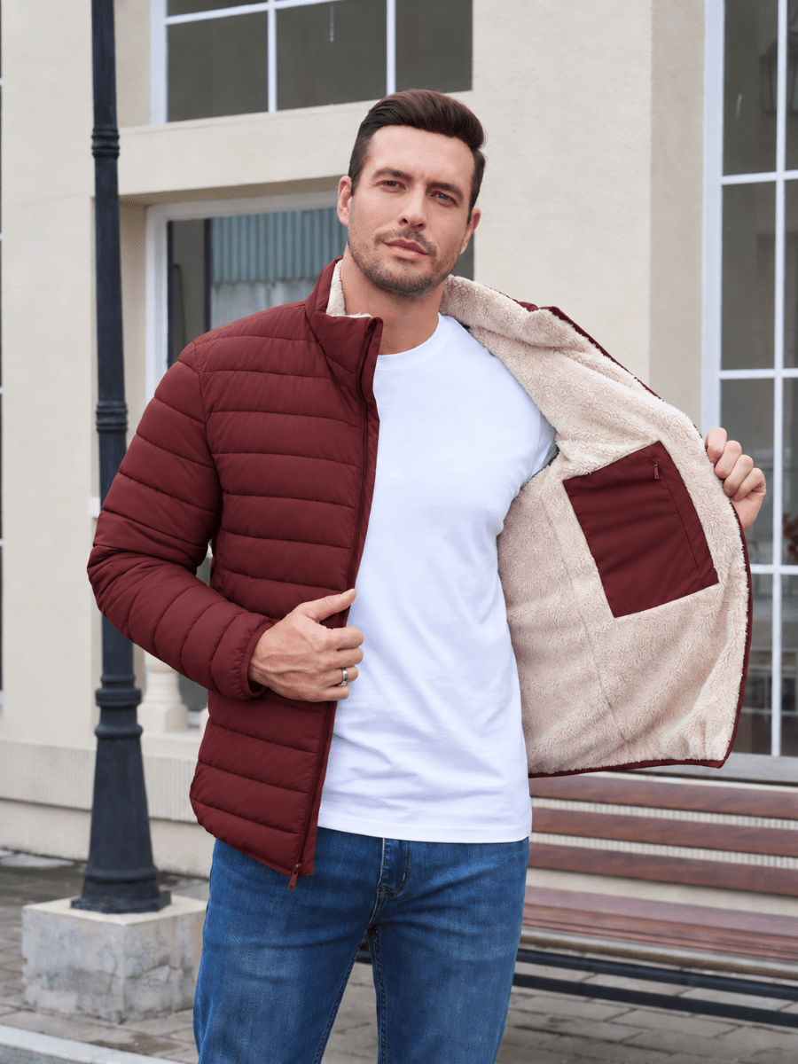 TACVASEN Vintage Red Men's Fleece Lined Water Resistant Puffy Coat