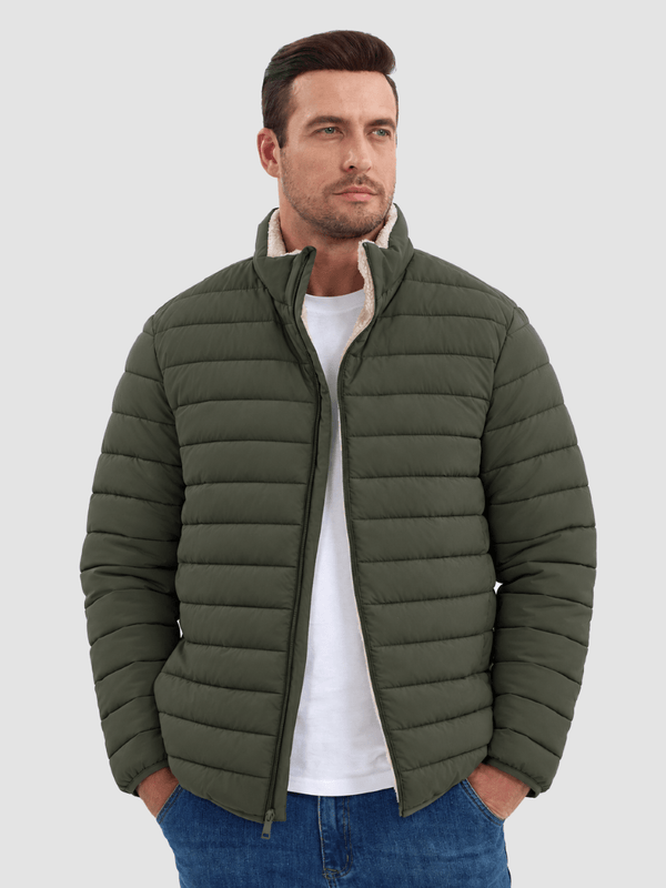 TACVASEN Army Green Men's Fleece Lined Water Resistant Puffy Coat