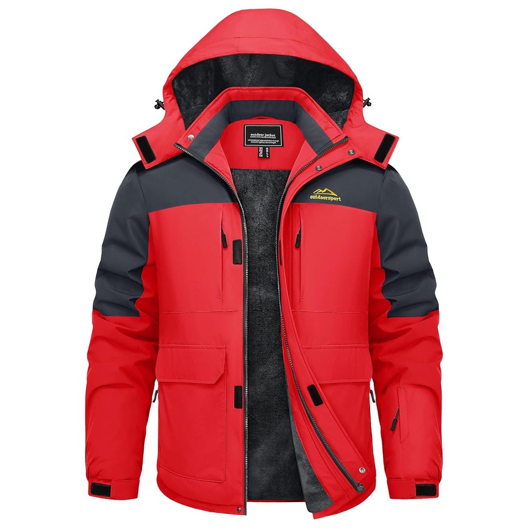 TACVASEN Red Grey Fleece Lined Waterproof Winter Ski Jacket