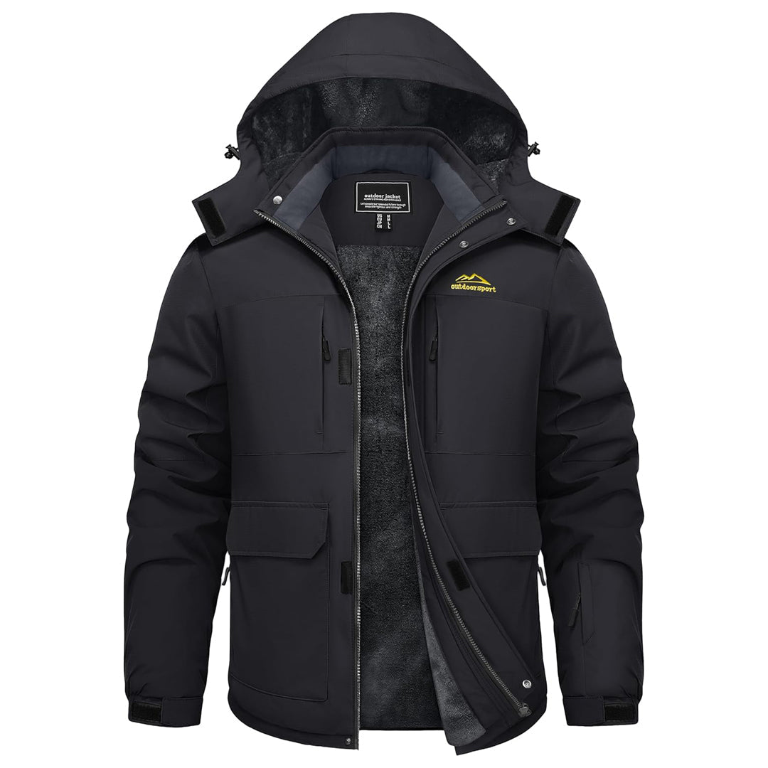 TACVASEN Black Fleece Lined Waterproof Winter Ski Jacket
