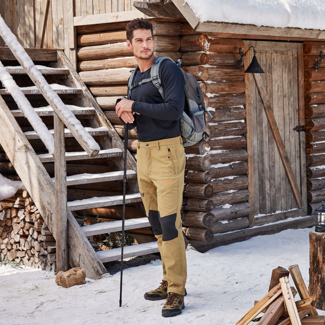 TACVASEN Khaki Men's Fleece Lined Windproof Water Resistant Ski Pants