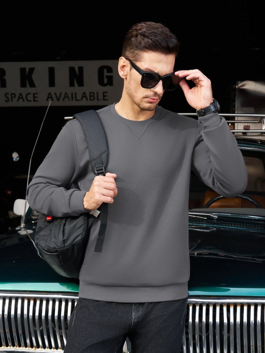 TACVASEN Dark Grey Men's Fleece Pullover Sweatshirt With Zipper Pockets