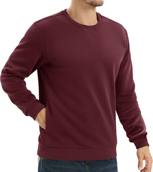 TACVASEN Wine Red Men's Fleece Pullover Sweatshirt With Zipper Pockets