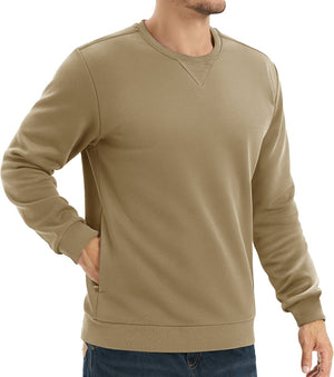 TACVASEN Khaki Men's Fleece Pullover Sweatshirt With Zipper Pockets
