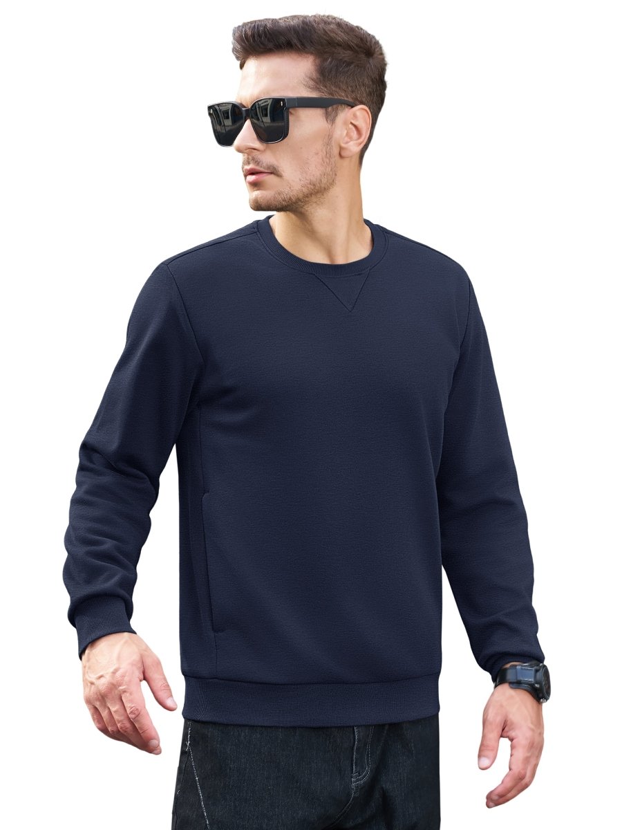 TACVASEN Navy Men's Fleece Pullover Sweatshirt With Zipper Pockets