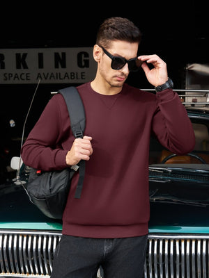 TACVASEN Wine Red Men's Fleece Pullover Sweatshirt With Zipper Pockets