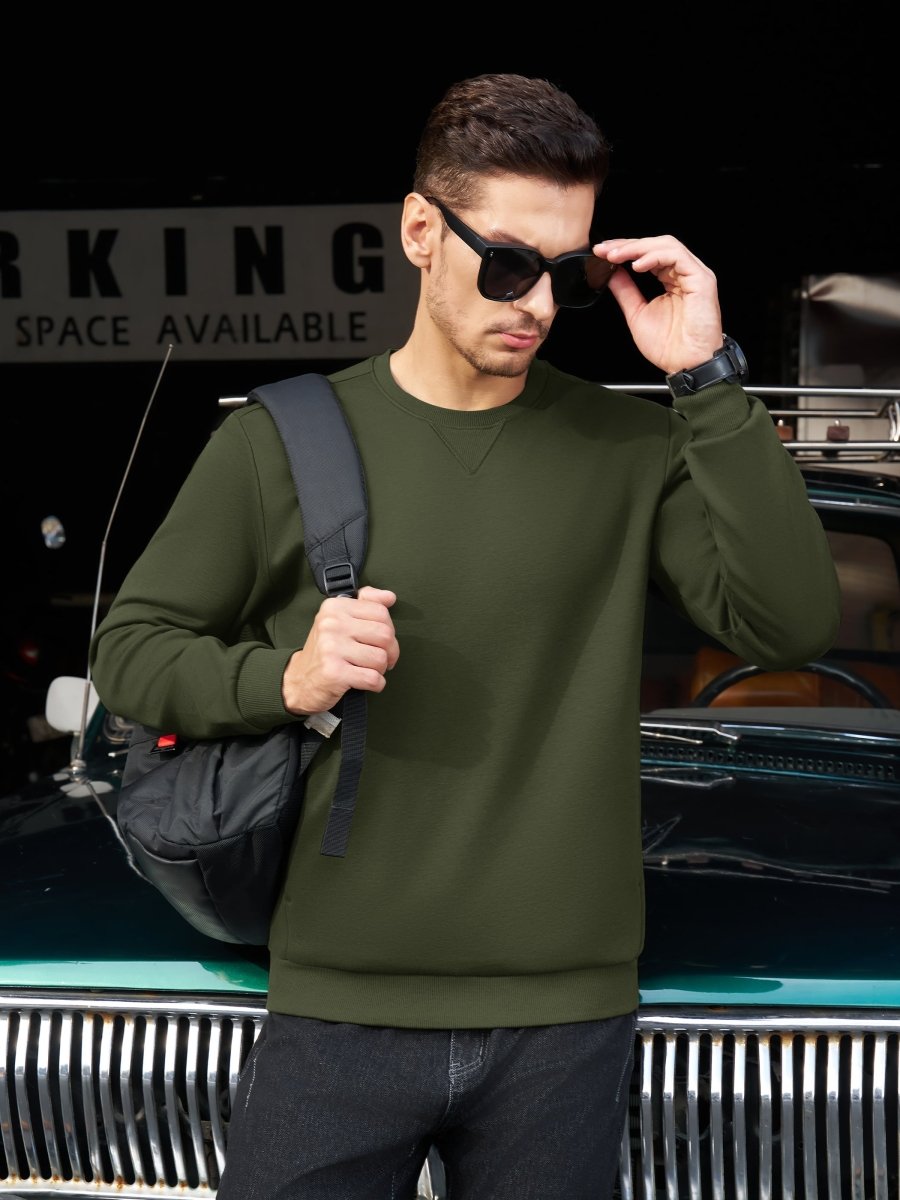TACVASEN Army Green Men's Fleece Pullover Sweatshirt With Zipper Pockets