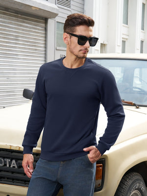 TACVASEN Navy Men's Fleece Pullover Sweatshirt With Zipper Pockets