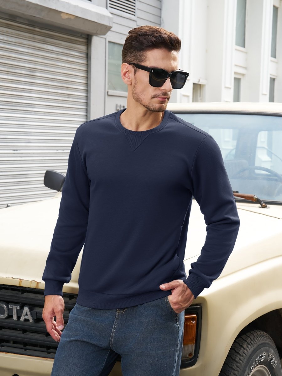 TACVASEN Navy Men's Fleece Pullover Sweatshirt With Zipper Pockets