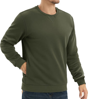 TACVASEN Army Green Men's Fleece Pullover Sweatshirt With Zipper Pockets