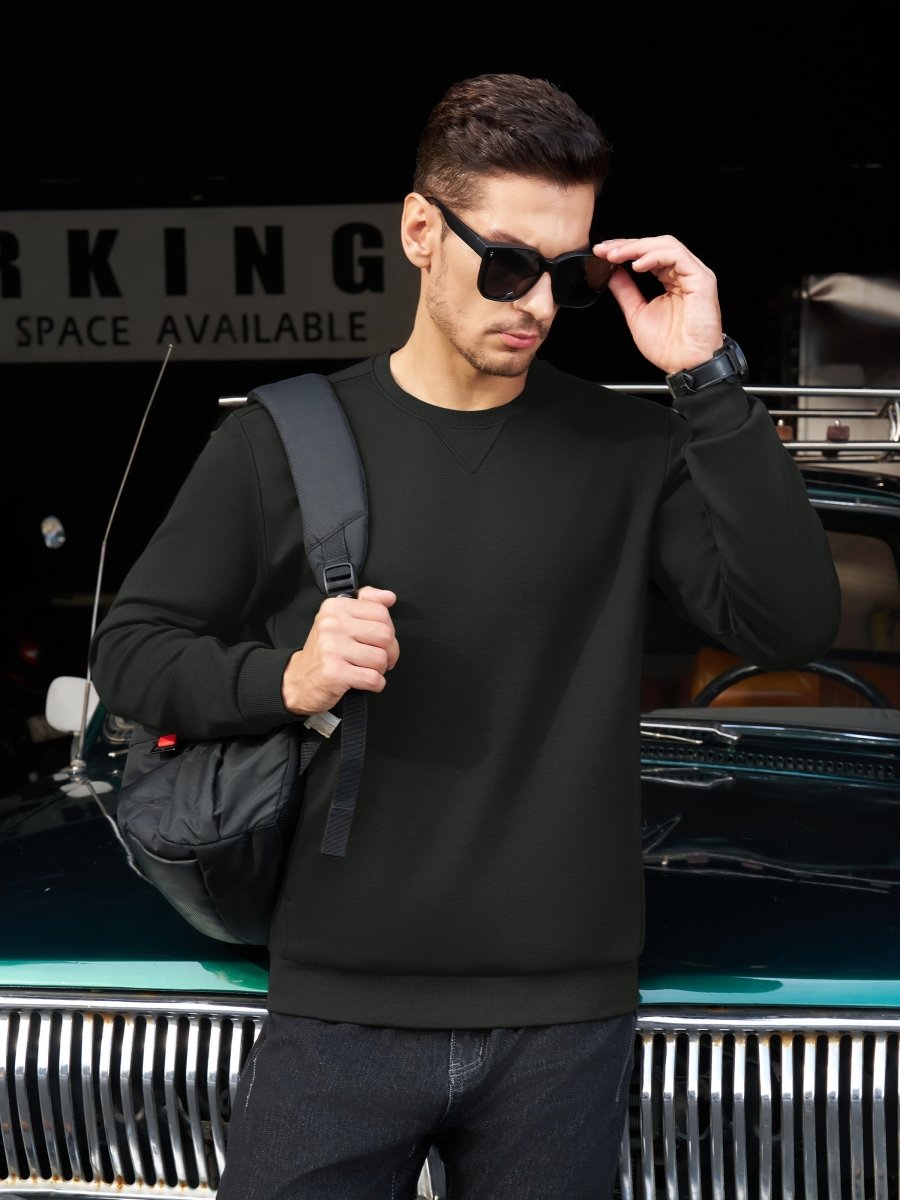 TACVASEN Black Men's Fleece Pullover Sweatshirt With Zipper Pockets