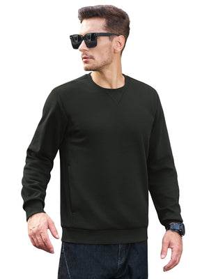 TACVASEN Black Men's Fleece Pullover Sweatshirt With Zipper Pockets