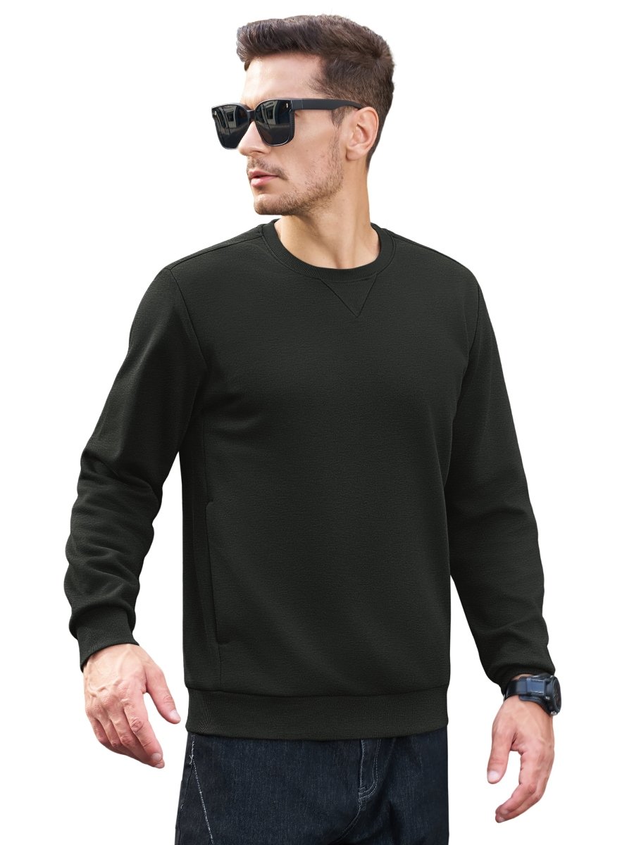 TACVASEN Black Men's Fleece Pullover Sweatshirt With Zipper Pockets
