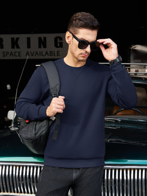 TACVASEN Navy Men's Fleece Pullover Sweatshirt With Zipper Pockets