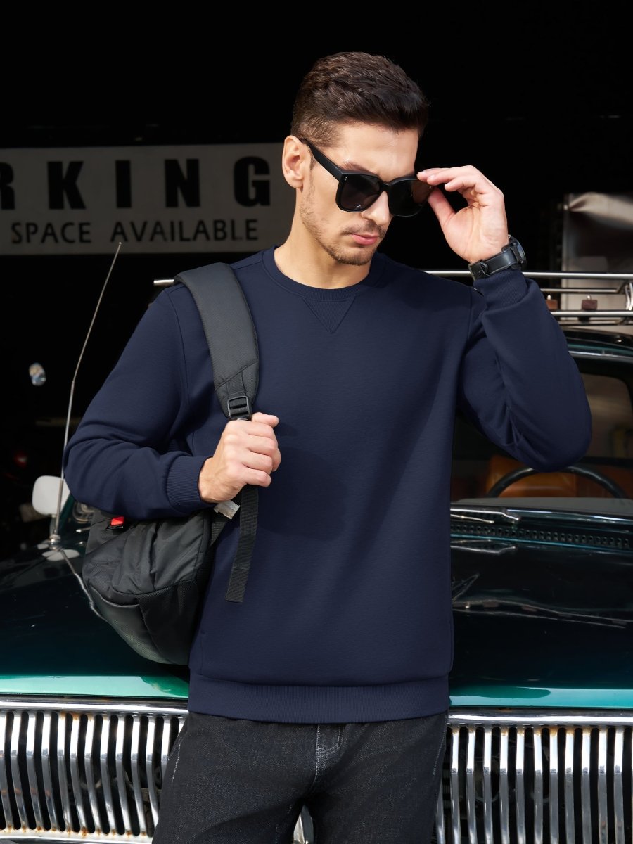 TACVASEN Navy Men's Fleece Pullover Sweatshirt With Zipper Pockets