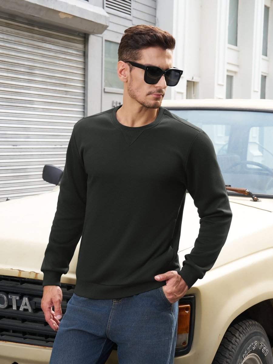 TACVASEN Black Men's Fleece Pullover Sweatshirt With Zipper Pockets