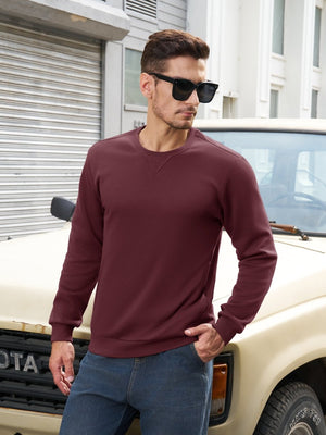 TACVASEN Wine Red Men's Fleece Pullover Sweatshirt With Zipper Pockets