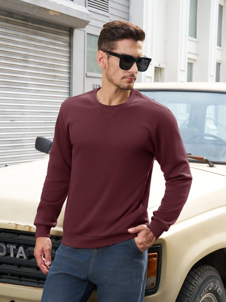 TACVASEN Wine Red Men's Fleece Pullover Sweatshirt With Zipper Pockets