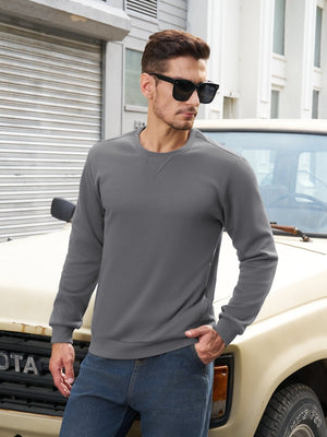 TACVASEN Dark Grey Men's Fleece Pullover Sweatshirt With Zipper Pockets