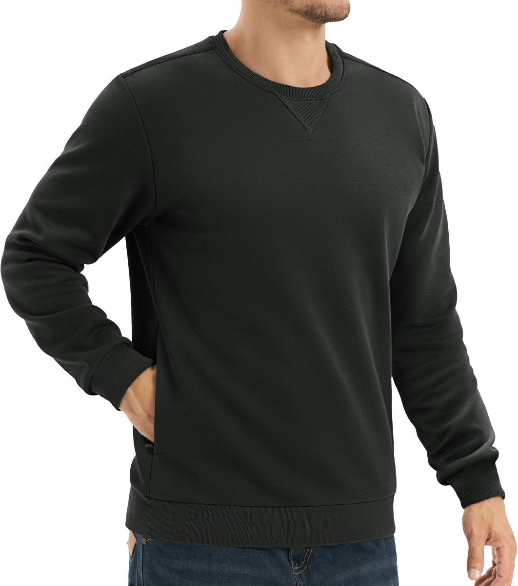 TACVASEN Black Men's Fleece Pullover Sweatshirt With Zipper Pockets