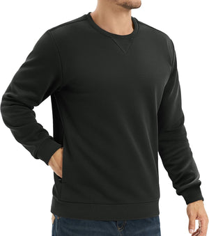 TACVASEN Black Men's Fleece Pullover Sweatshirt With Zipper Pockets