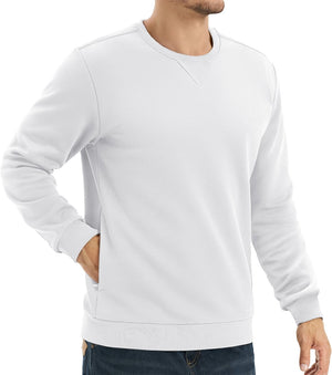 TACVASEN White Men's Fleece Pullover Sweatshirt With Zipper Pockets