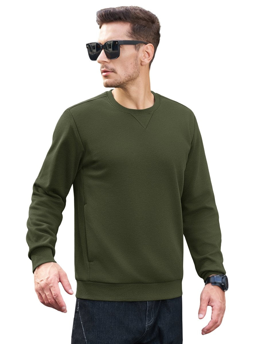 TACVASEN Army Green Men's Fleece Pullover Sweatshirt With Zipper Pockets