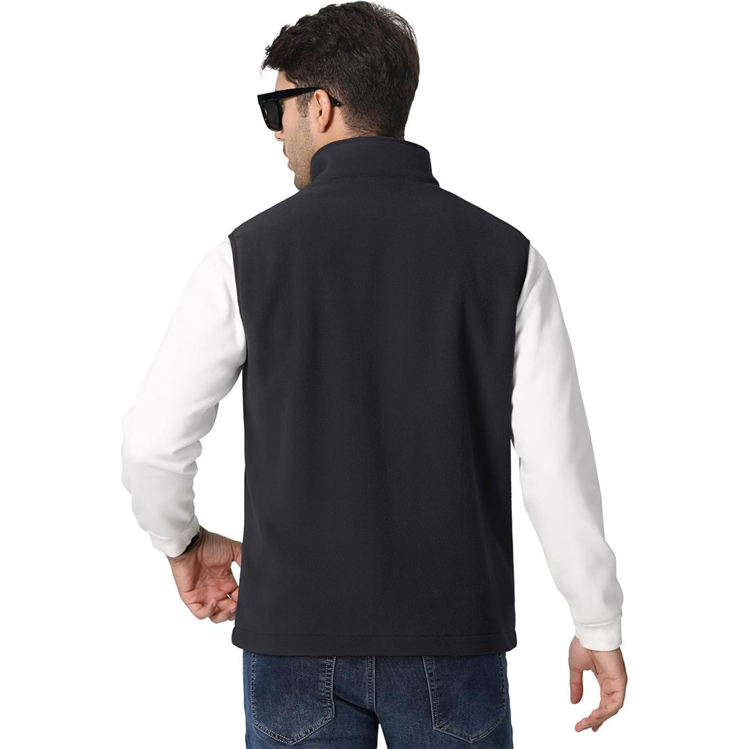 TACVASEN Black Fleece Vest Sleeveless Outdoor Hiking Jacket