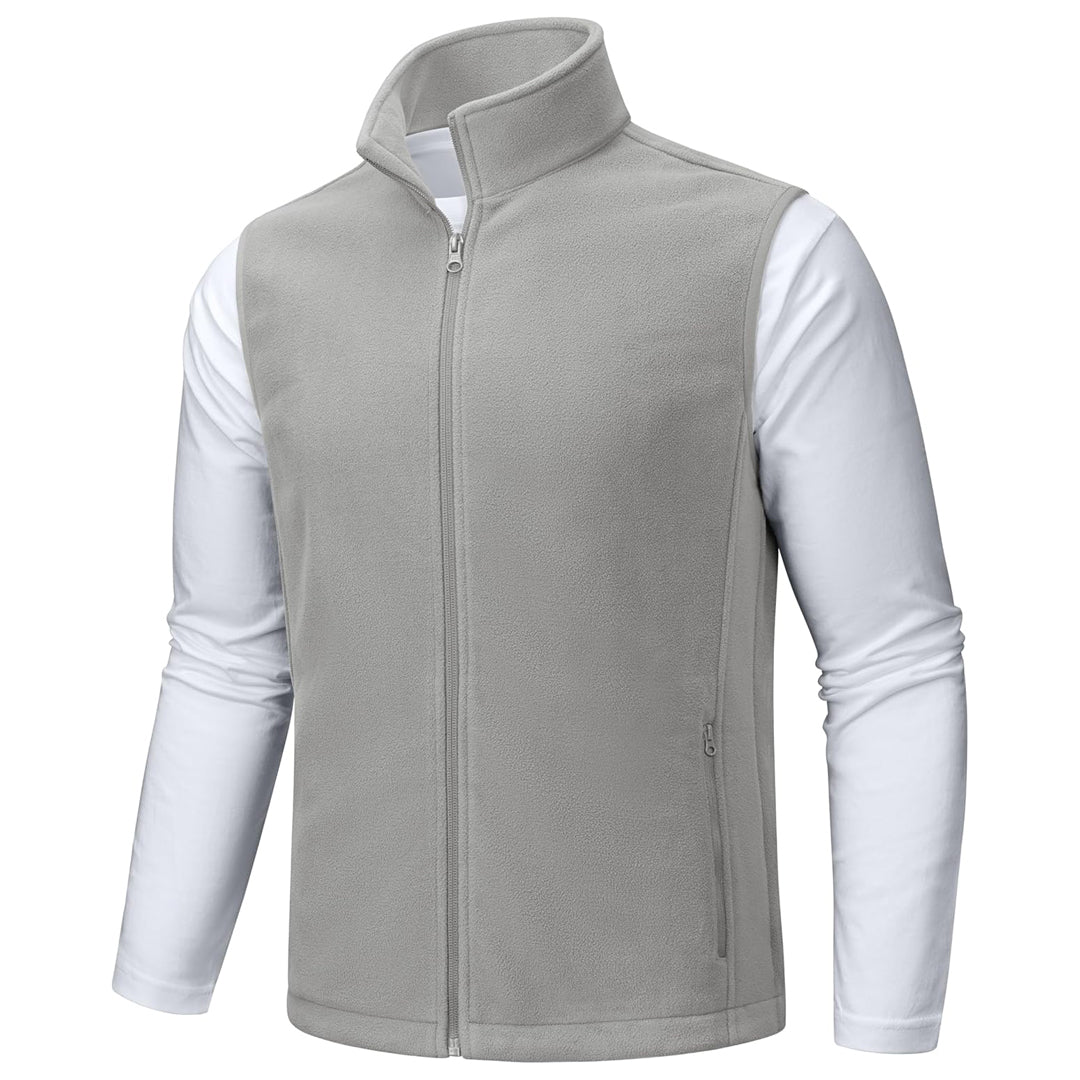 TACVASEN Light Gray Fleece Vest Sleeveless Outdoor Hiking Jacket