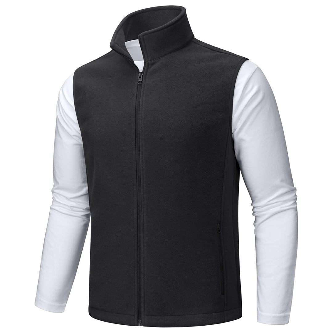 TACVASEN Black Fleece Vest Sleeveless Outdoor Hiking Jacket