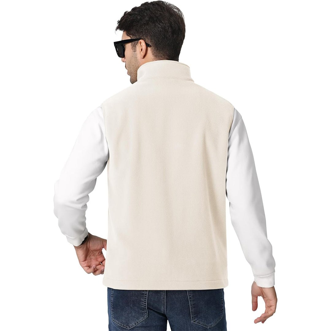TACVASEN Beige Fleece Vest Sleeveless Outdoor Hiking Jacket