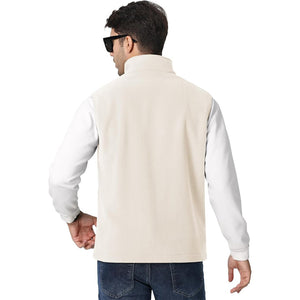 TACVASEN Beige Fleece Vest Sleeveless Outdoor Hiking Jacket