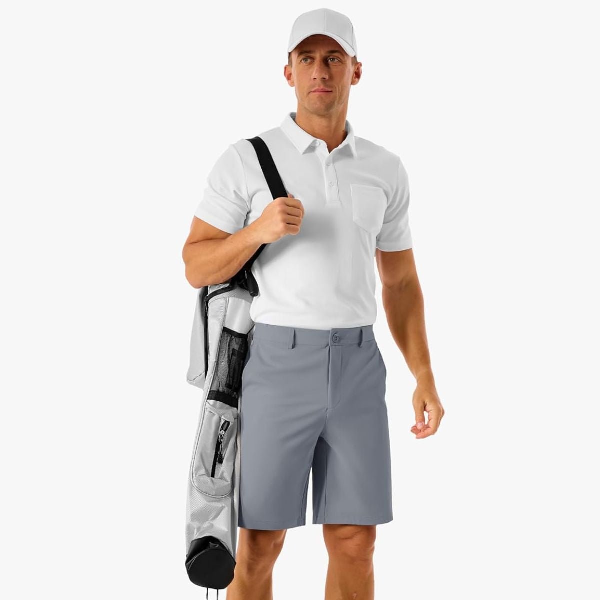 TACVASEN Light Grey Men's Golf Quick Dry Casual Flat Front Shorts with 4 Pockets