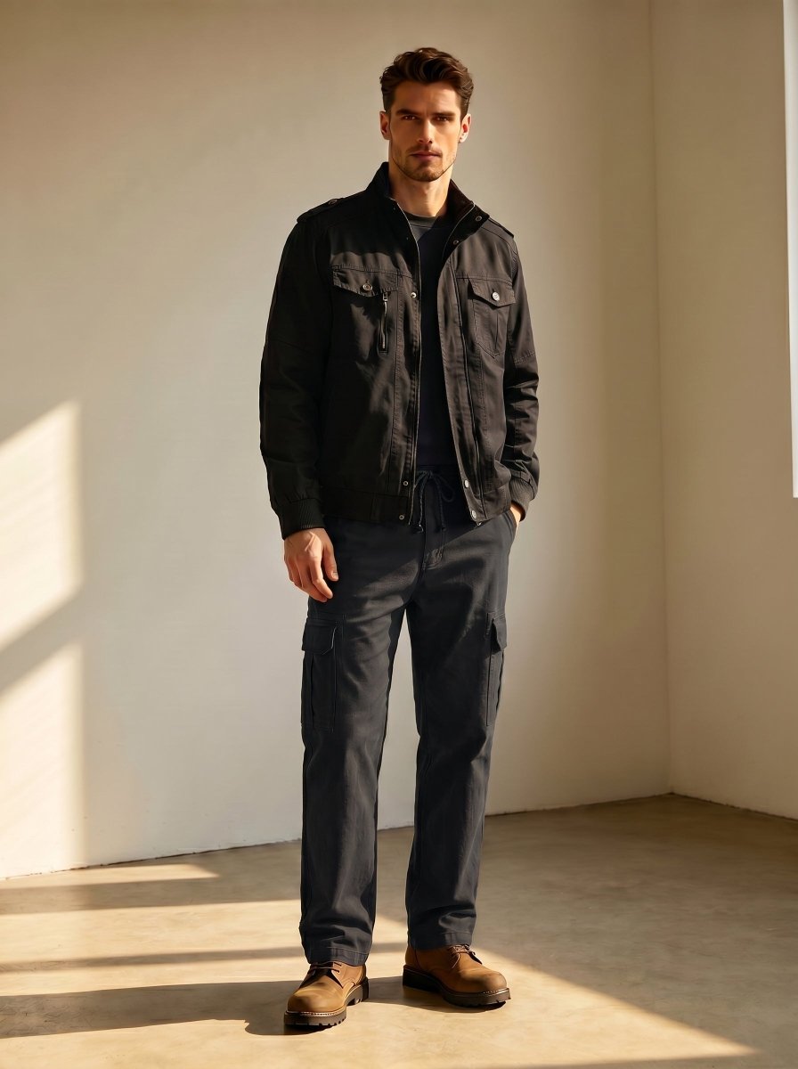 TACVASEN Black Men's Heavy Duty Multi - Pocket Straight Fit Cargo Pants