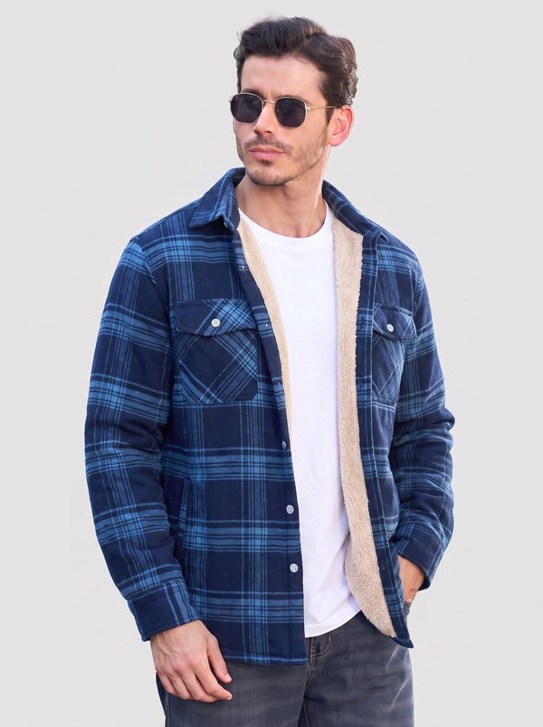 TACVASEN Grey Blue Men's Heavyweight Casual Fleece Lined Flannel Work Jacket
