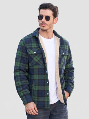 TACVASEN Green Men's Heavyweight Casual Fleece Lined Flannel Work Jacket